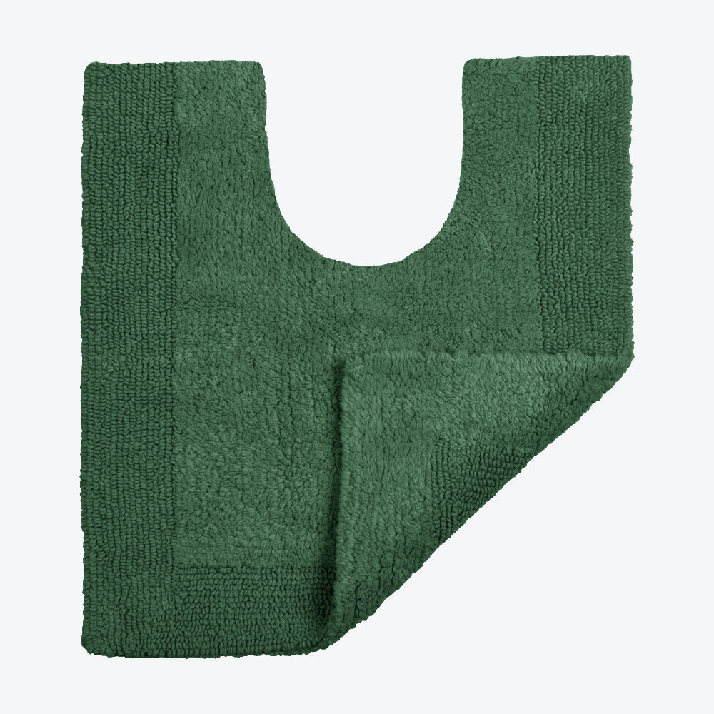 Dark green pedestal mat for the bathroom. U shape toilet mat in green.