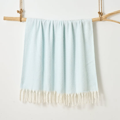 faux mohair throw duckegg hung