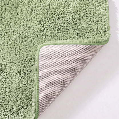 Sage green non slip toilet pedestal mat with shaggy pile- 100% microfibre.
