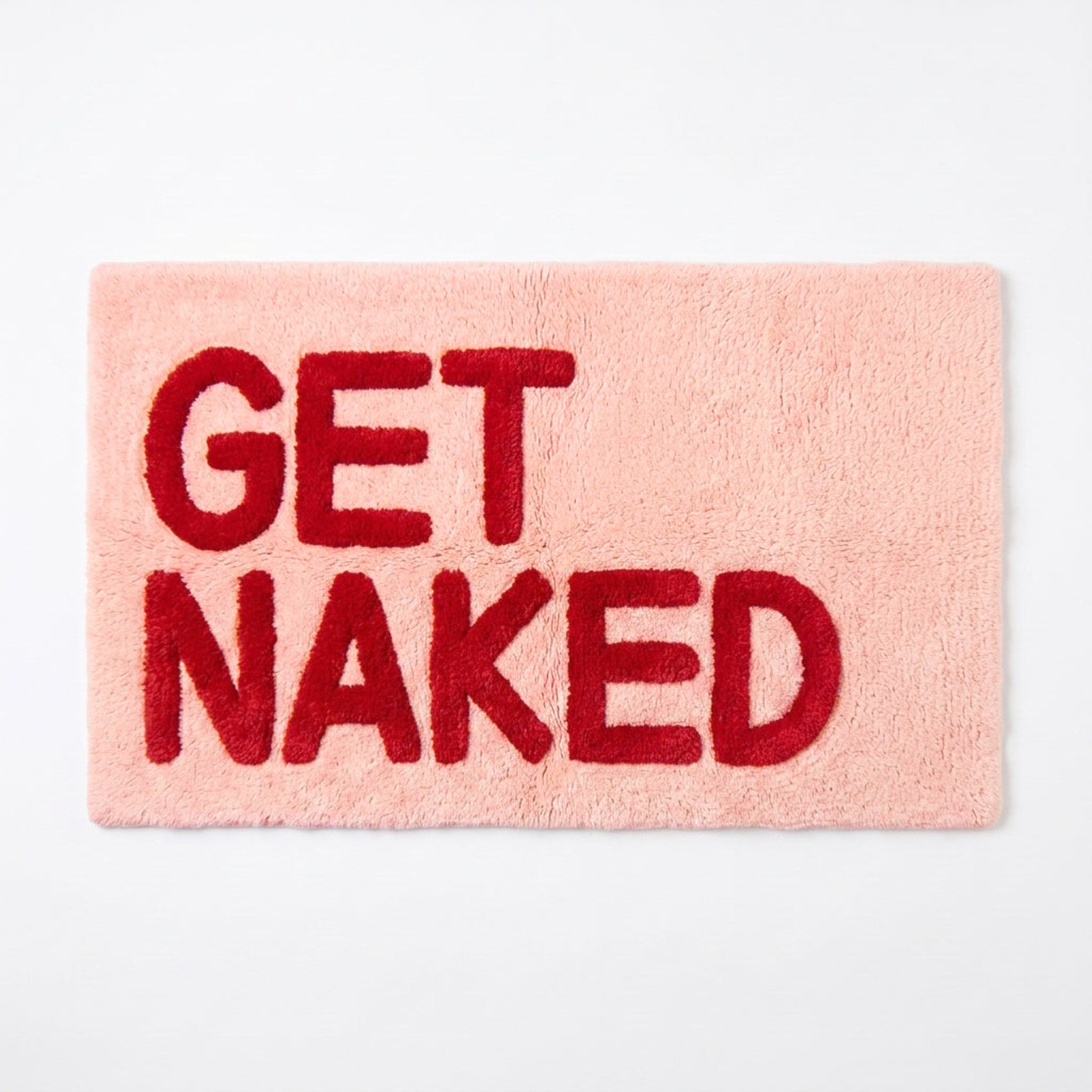 Pink and red get naked bath mat, funny slogan rugs.