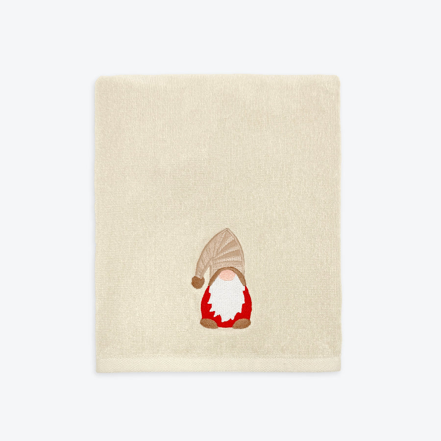 Beige Christmas towels for the bathroom or kitchen. Fun, novelty gift for Christmas home decor.