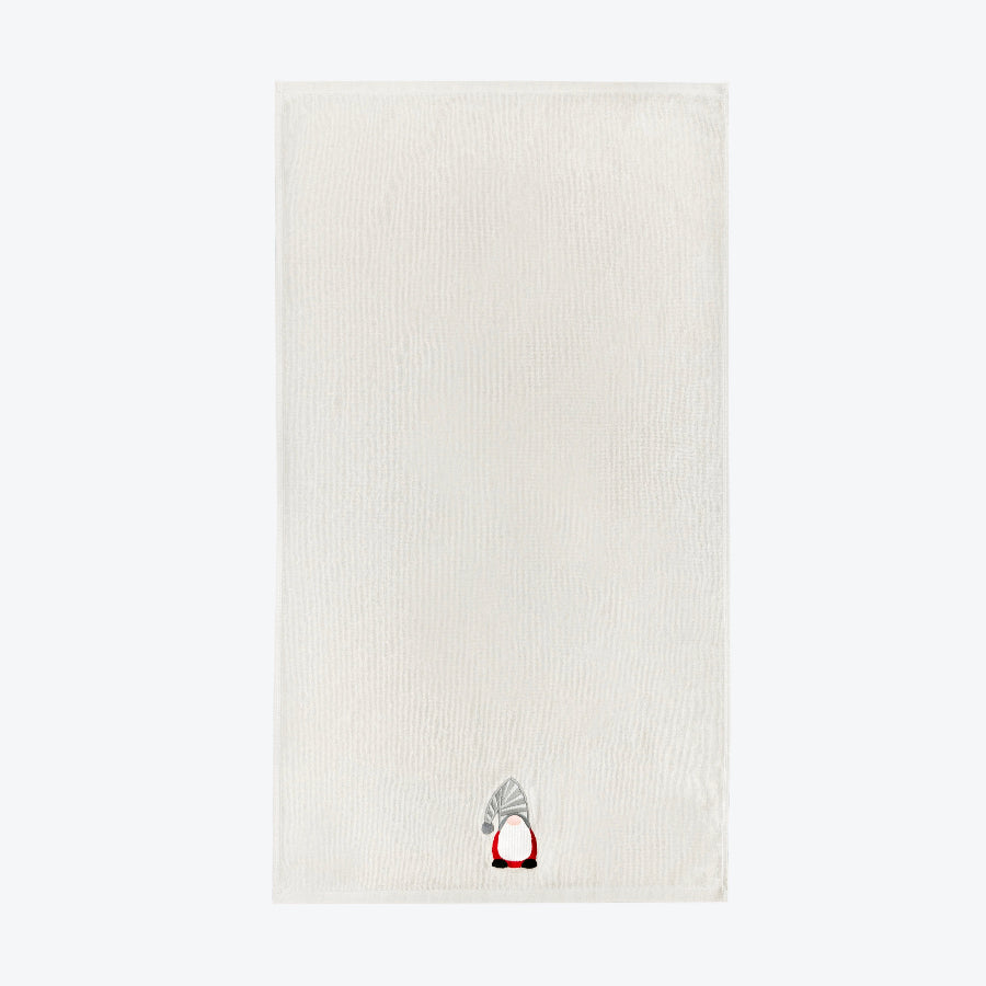 Grey Christmas tea towels with gonk gnome on. Fun, festive Santa towels for the bathroom or  kitchen.