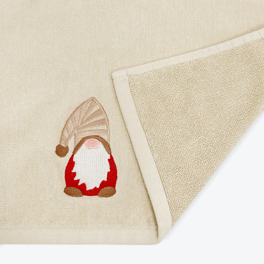 Beige gonk Christmas towels for the kitchen or bathroom - fun gnome decor.
