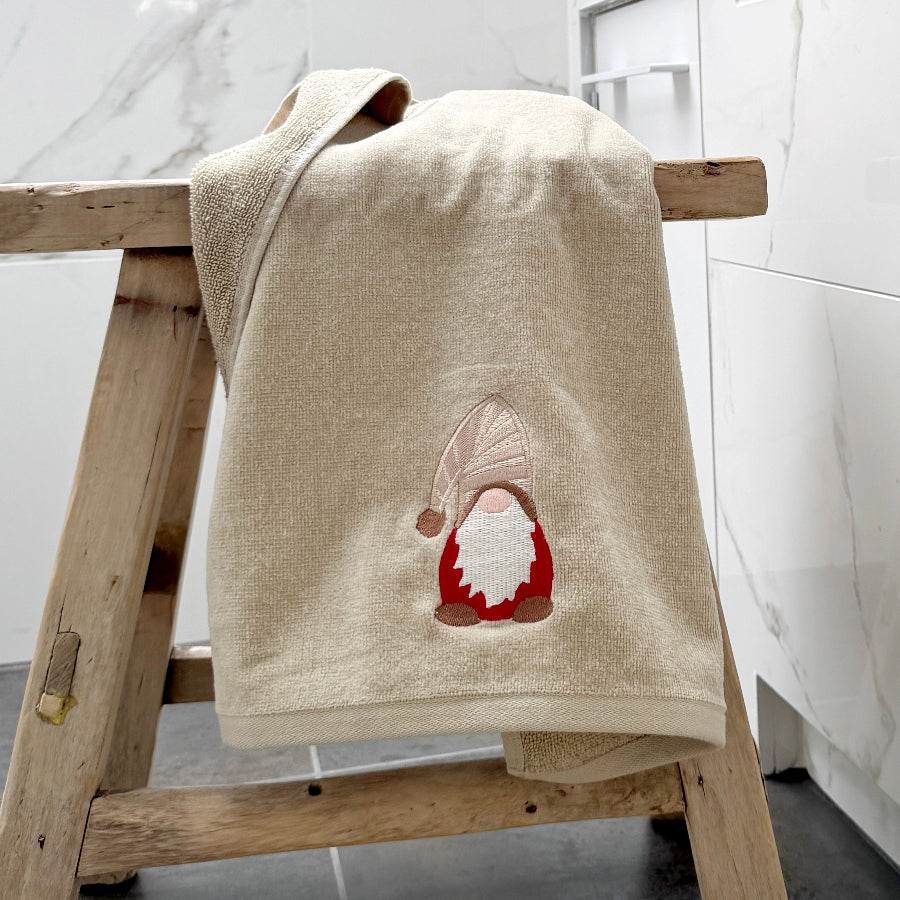 Christmas gonk towels in a hand towel size - great for Christmas decor in the bathroom or kitchen as a tea towel.