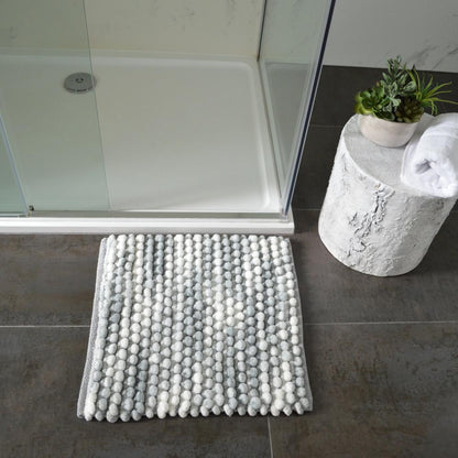 Grey chunky bobble square bath mat. Luxury thick small bath mat for the shower.