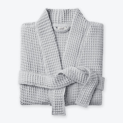 Grey spa waffle bathrobe, cosy lightweight bath dressing gown, soft and absorbent.