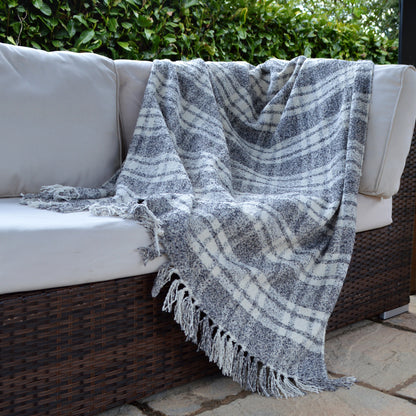 Charcoal Grey / White Tartan Throw - Luxury Check Blanket
