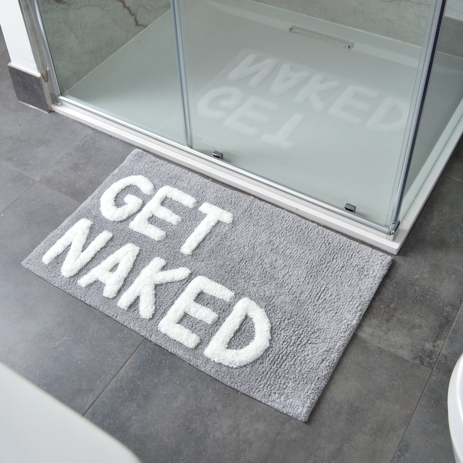 grey get naked bathroom mat