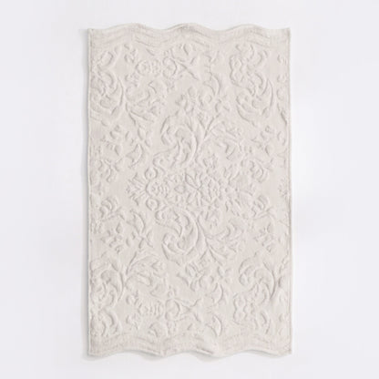 Grey scalloped bathroom towels in textured floral jacquard design - 100% cotton towels.