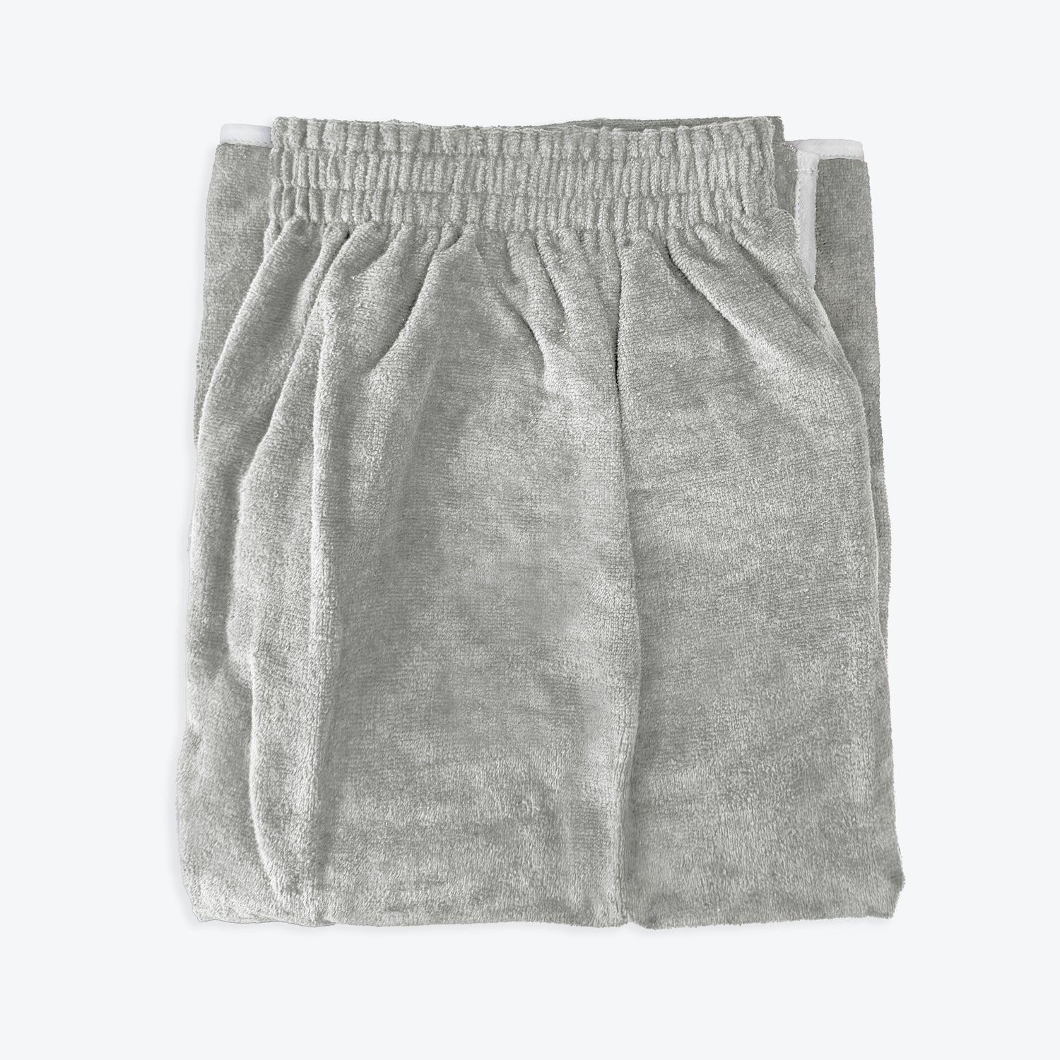 Grey shower towel wrap with Velcro fastening made from 100% cotton.
