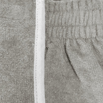 Grey towel wrap with adjustable hook and eye fastening - shower wrap for the bath.