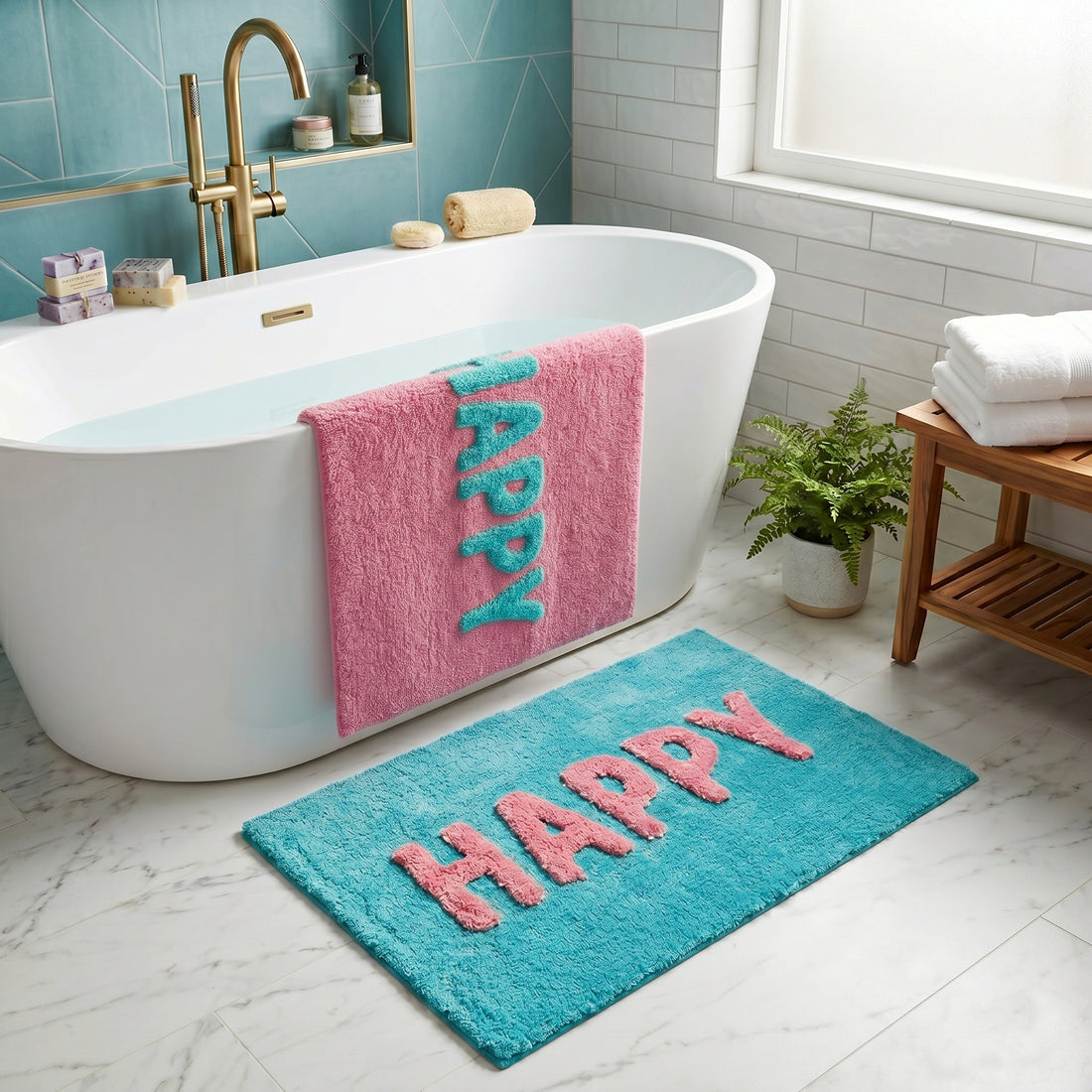 Happy Slogan Bath Mat