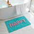 Turquoise bath mat with pink &