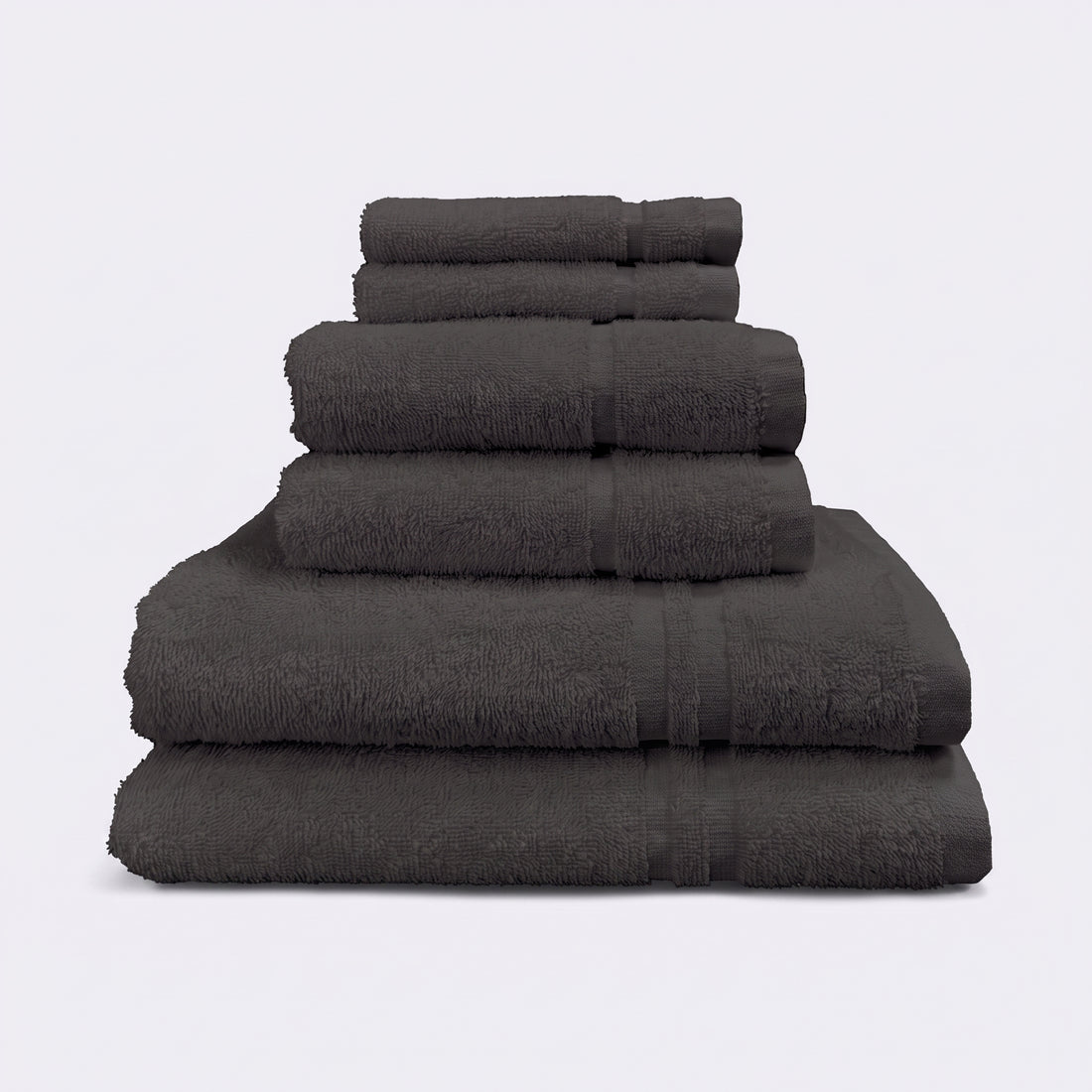 Charcoal set of 6 towels for the bathroom, face cloths, hand towels and bath sheet - bathroom essentials bundle.