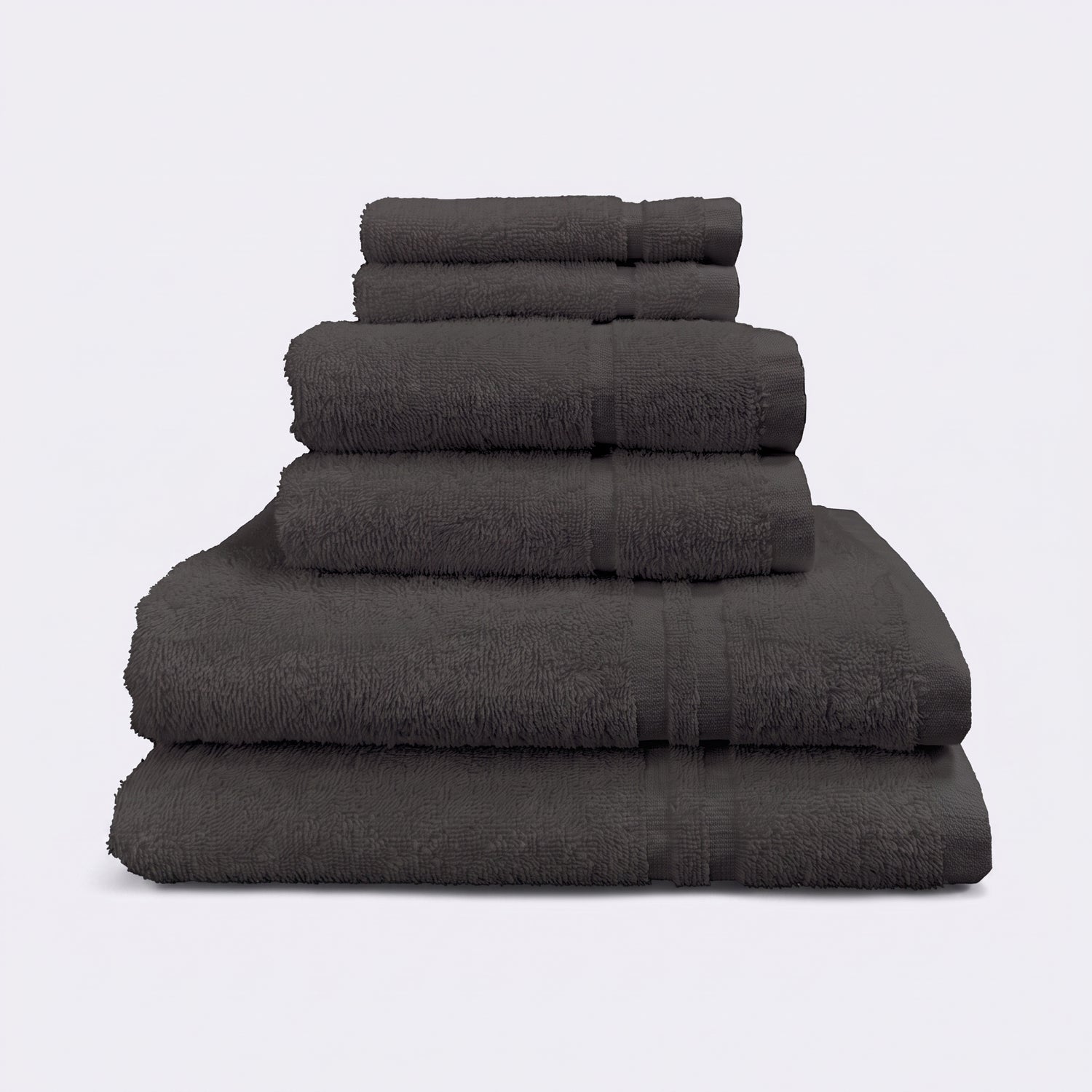 Charcoal set of 6 towels for the bathroom, face cloths, hand towels and bath sheet - bathroom essentials bundle.