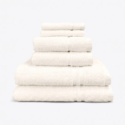Cream set of 6 towels for the bathroom, face cloths, hand towels and bath sheet - bathroom essentials bundle.