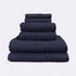 Navy blue set of 6 towels for the bathroom, face cloths, hand towels and bath sheet - bathroom essentials bundle.