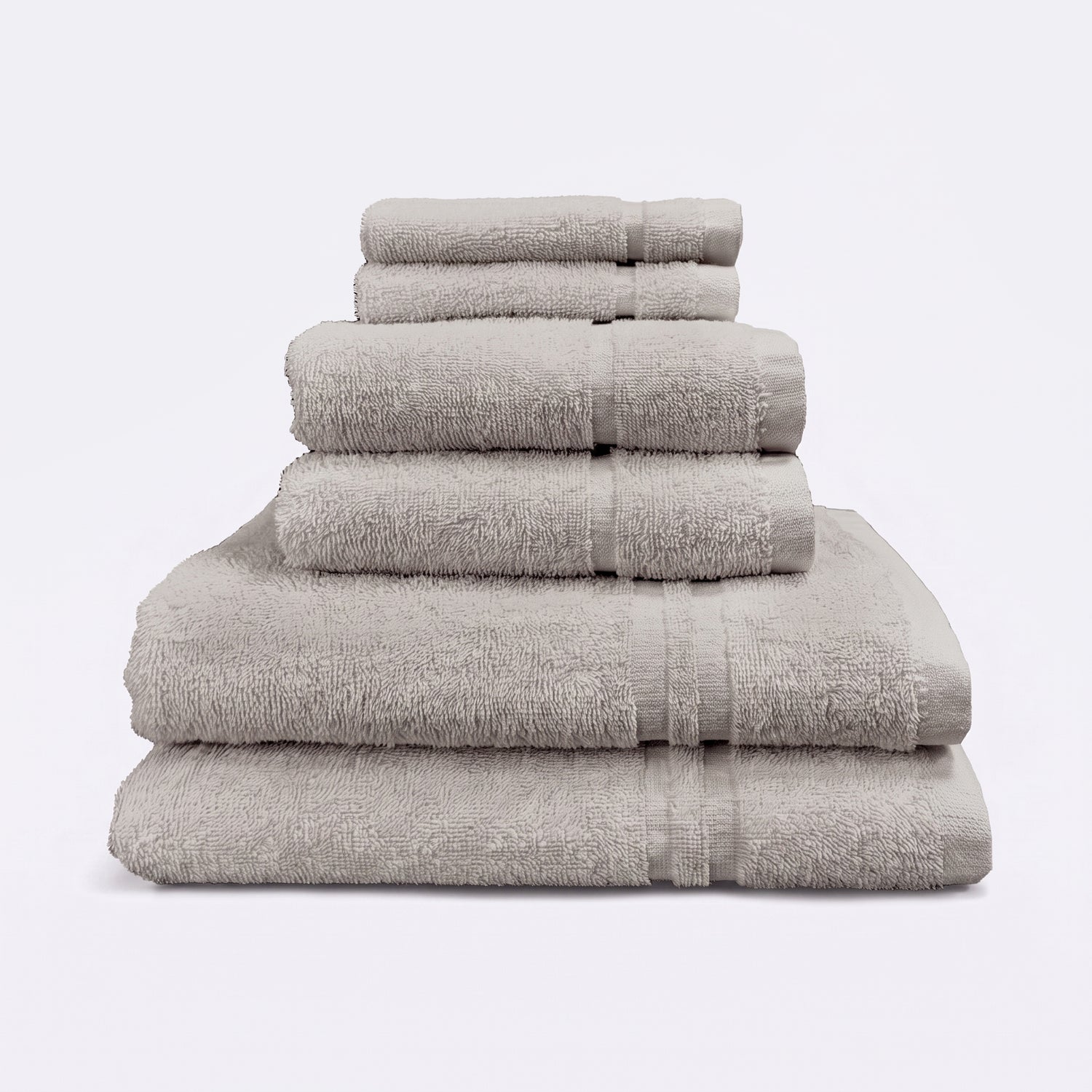 Silver grey set of 6 towels for the bathroom, face cloths, hand towels and bath sheet - bathroom essentials bundle.