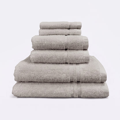 Silver grey set of 6 towels for the bathroom, face cloths, hand towels and bath sheet - bathroom essentials bundle.