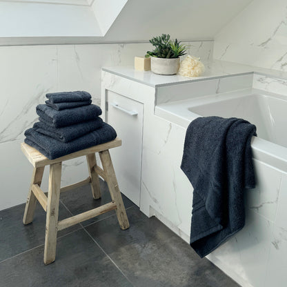 Charcoal grey set of towels for the bathroom - 2 x bath towels, 2 x hand towels and a pair of face cloths.