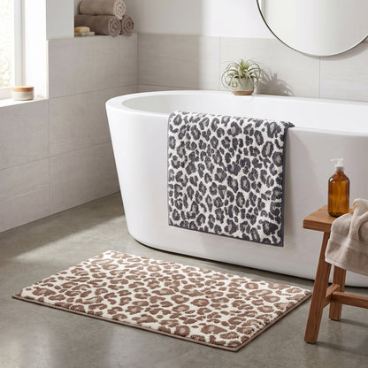 Leopard print batt mats with non slip backing. 