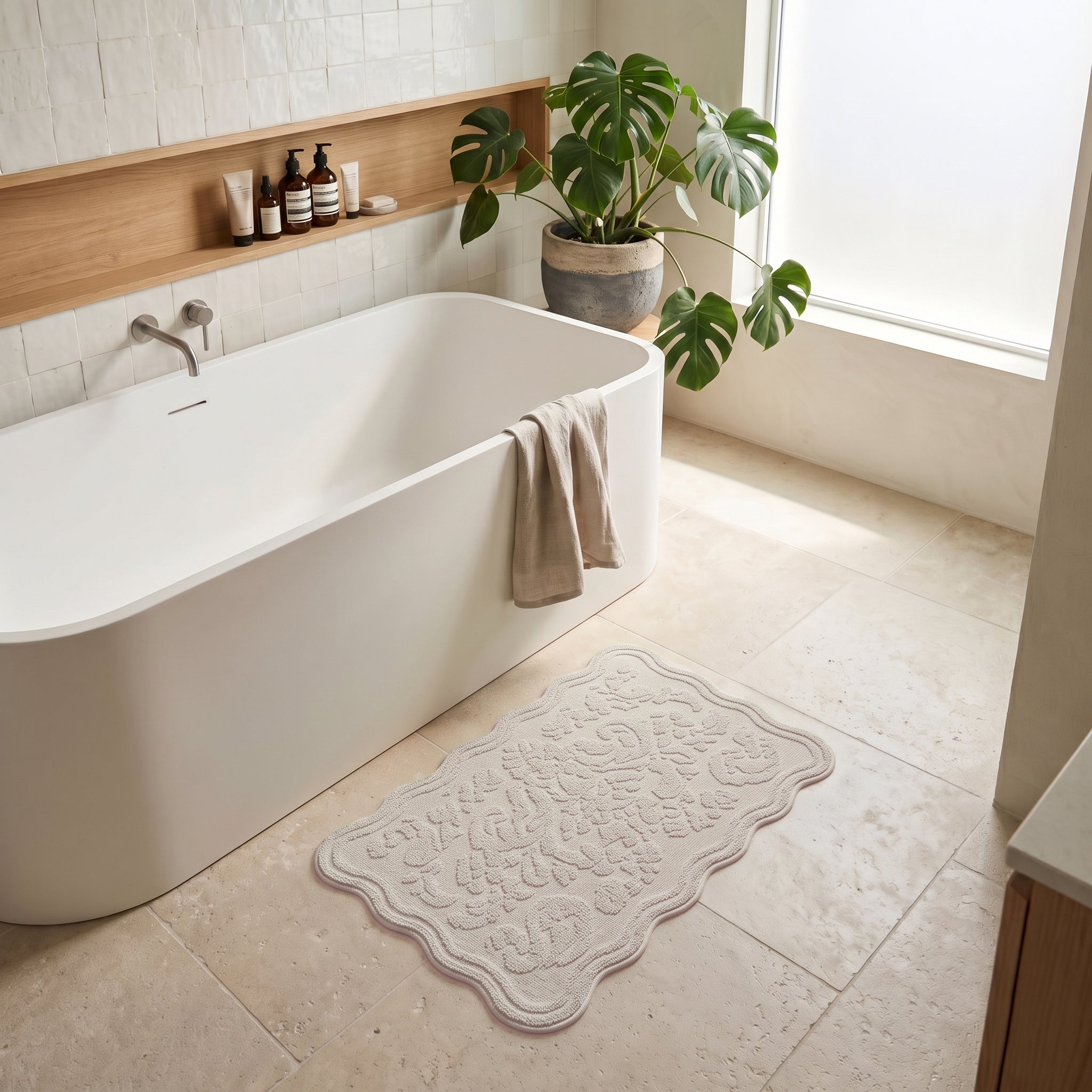 Gracie Jacquard Scalloped Bath Mat