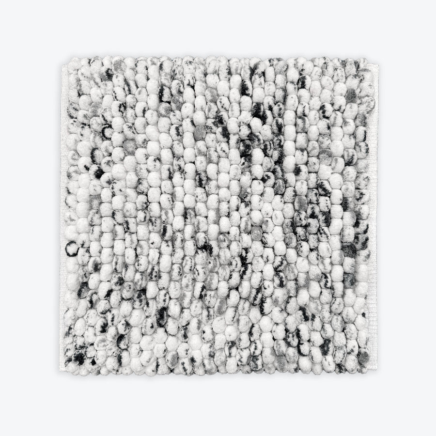 Grey and white marble bathroom mat in small square shape.