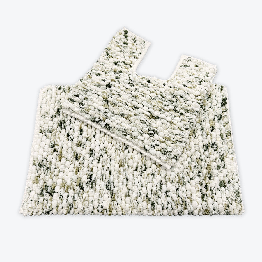 White and green marble bathroom mats set - coordinated toilet mat and bath mat. 