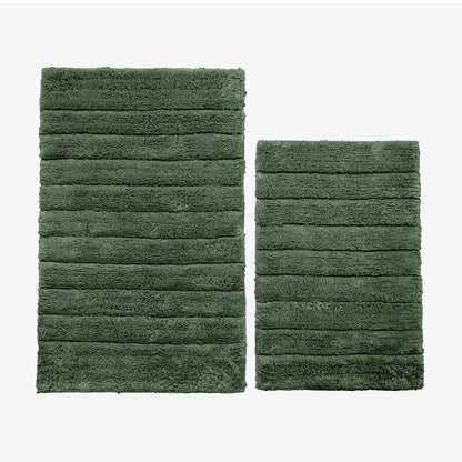 Dark green bathroom mat set, bath mat and toilet mat.