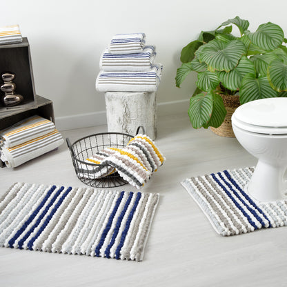Striped co-ordinated bathroom mat sets - 2pc bath mat and toilet mat set