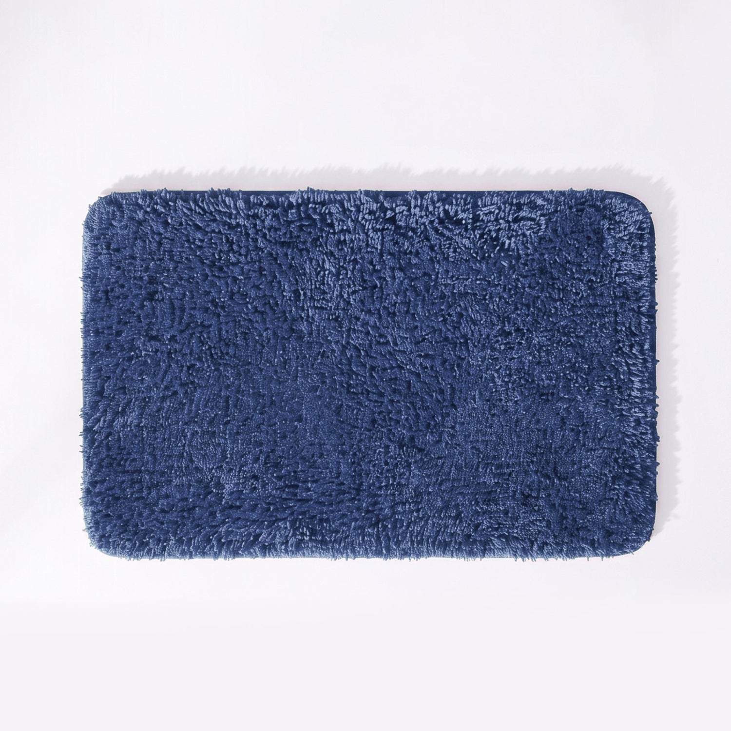Mid blue non slip bath mat with soft deep pile.