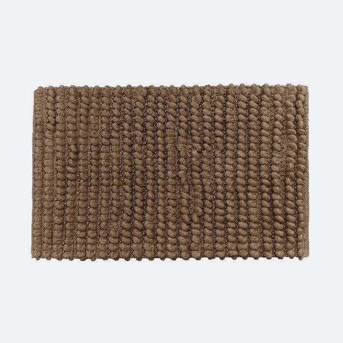 Mocha brown bath mat made from chenille chunky bobbles.
