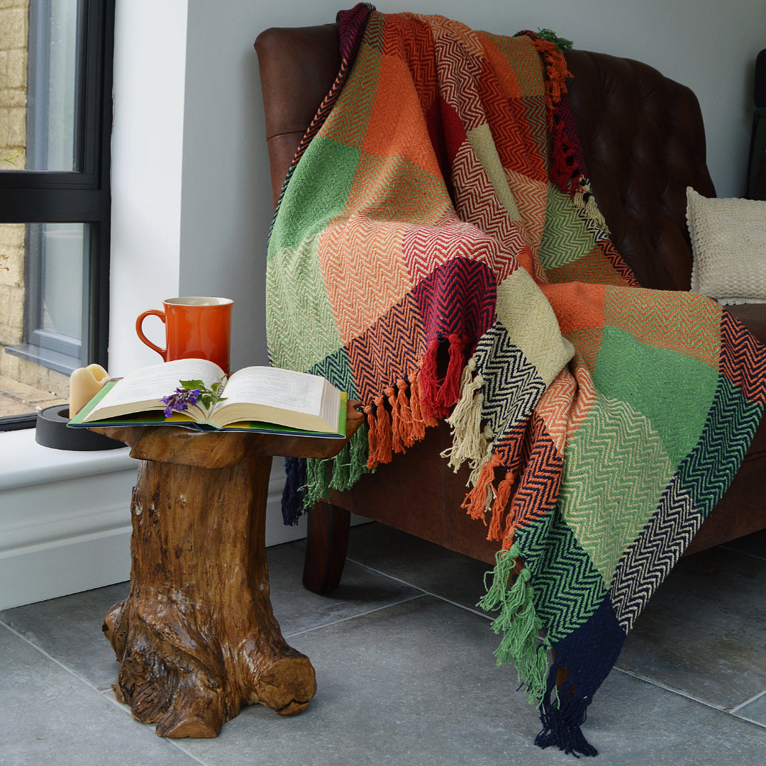 Colourful check patterned throw blanket