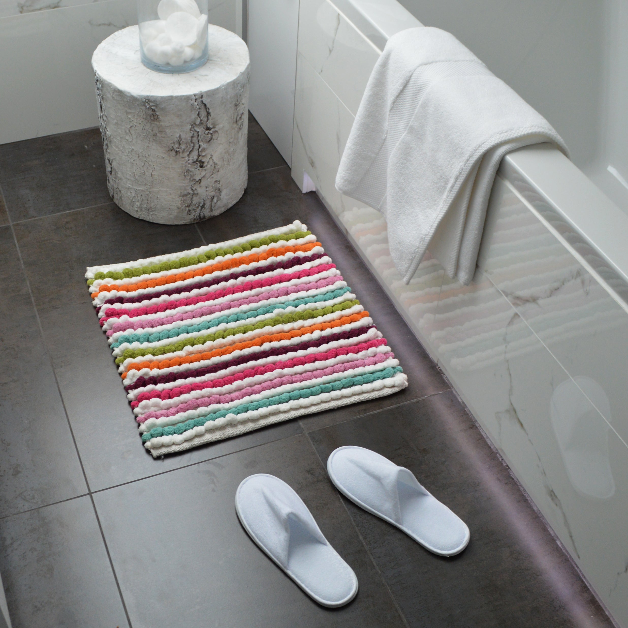 Colourful Striped Square Bath Mat - Luxury Bobble Shower Mat