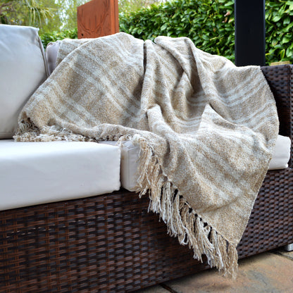 Natural Beige / White Tartan Throw - Luxury Check Blanket