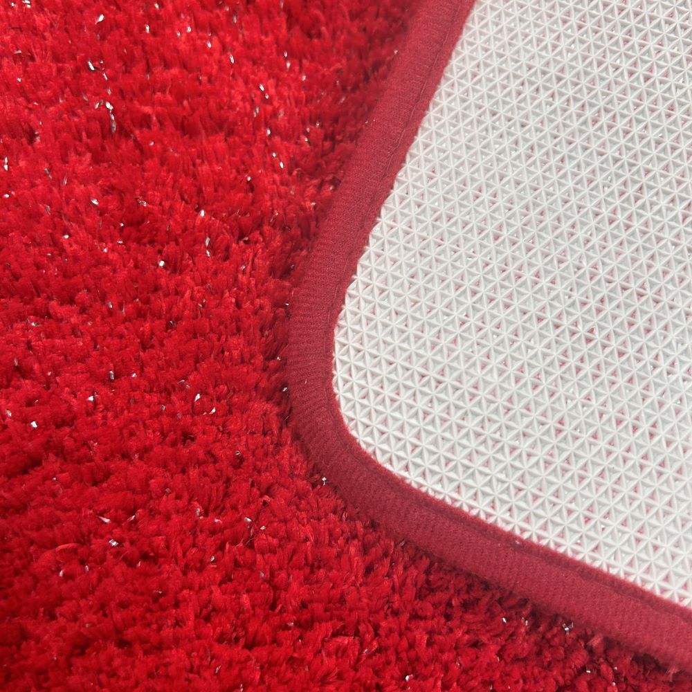 red and silver sparkly bathroom mat with non slip backing