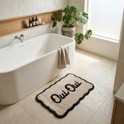 Oui Oui Slogan Scalloped Bath Mat