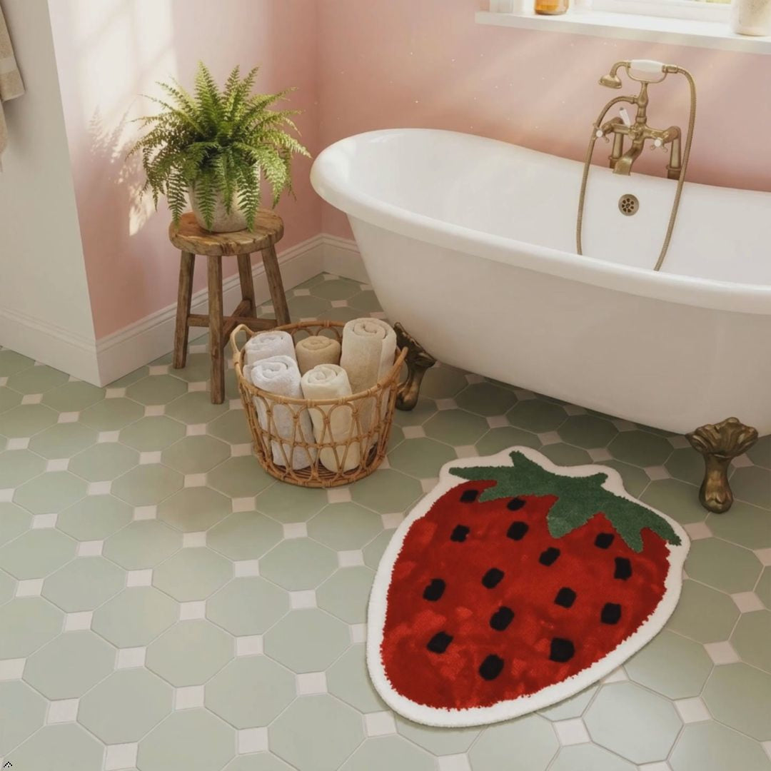 Red Strawberry Bath Mat