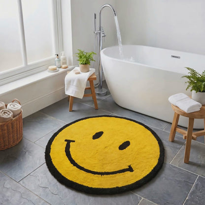 Yellow Happy Face Round Bath Mat