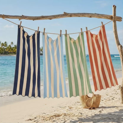 Large Scalloped Striped Beach Towel