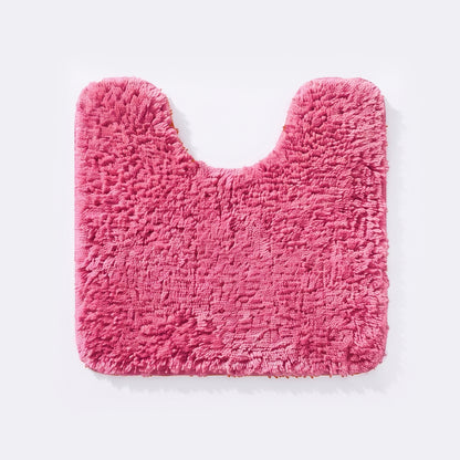 Rose pink non slip pedestal mat for the toilet or sink basin, plush shaggy microfibre pile.