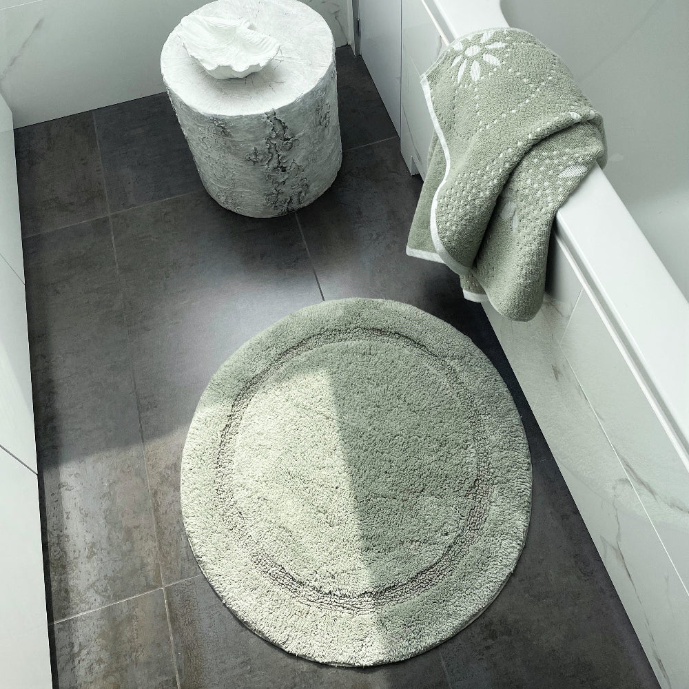 round bathroom mat sage green