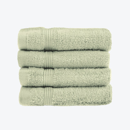 Sage Green Egyptian Towels 4pk Face Cloths Set- Premium Zero Twist Cotton Flannels
