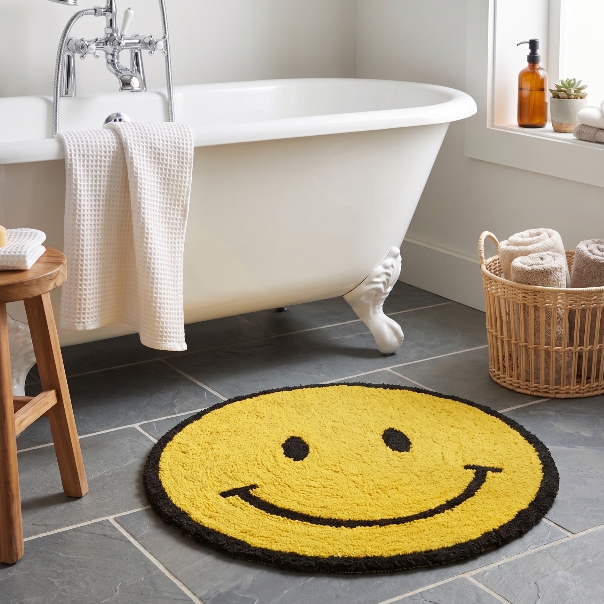 Yellow Happy Face Round Bath Mat