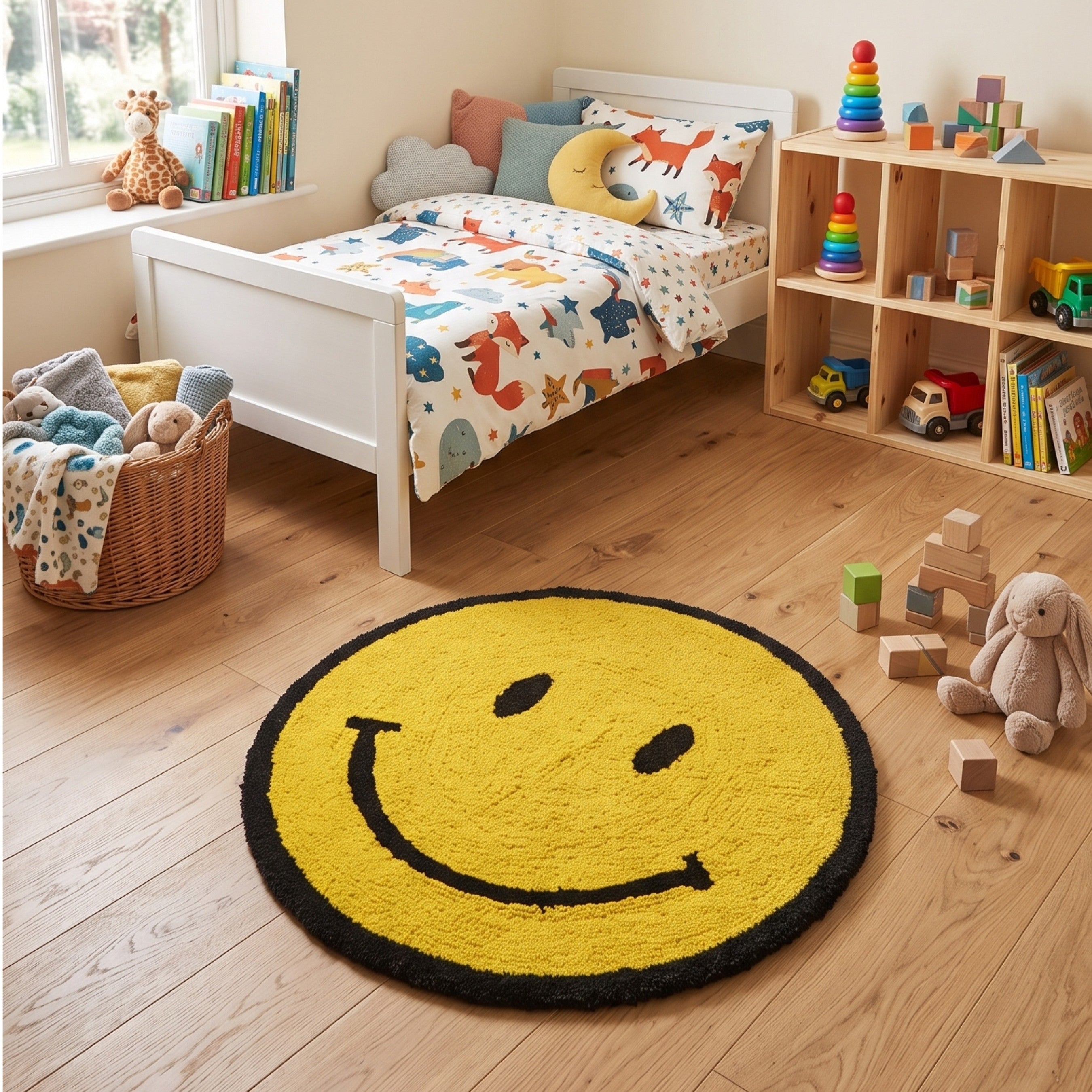 Yellow Happy Face Round Bath Mat
