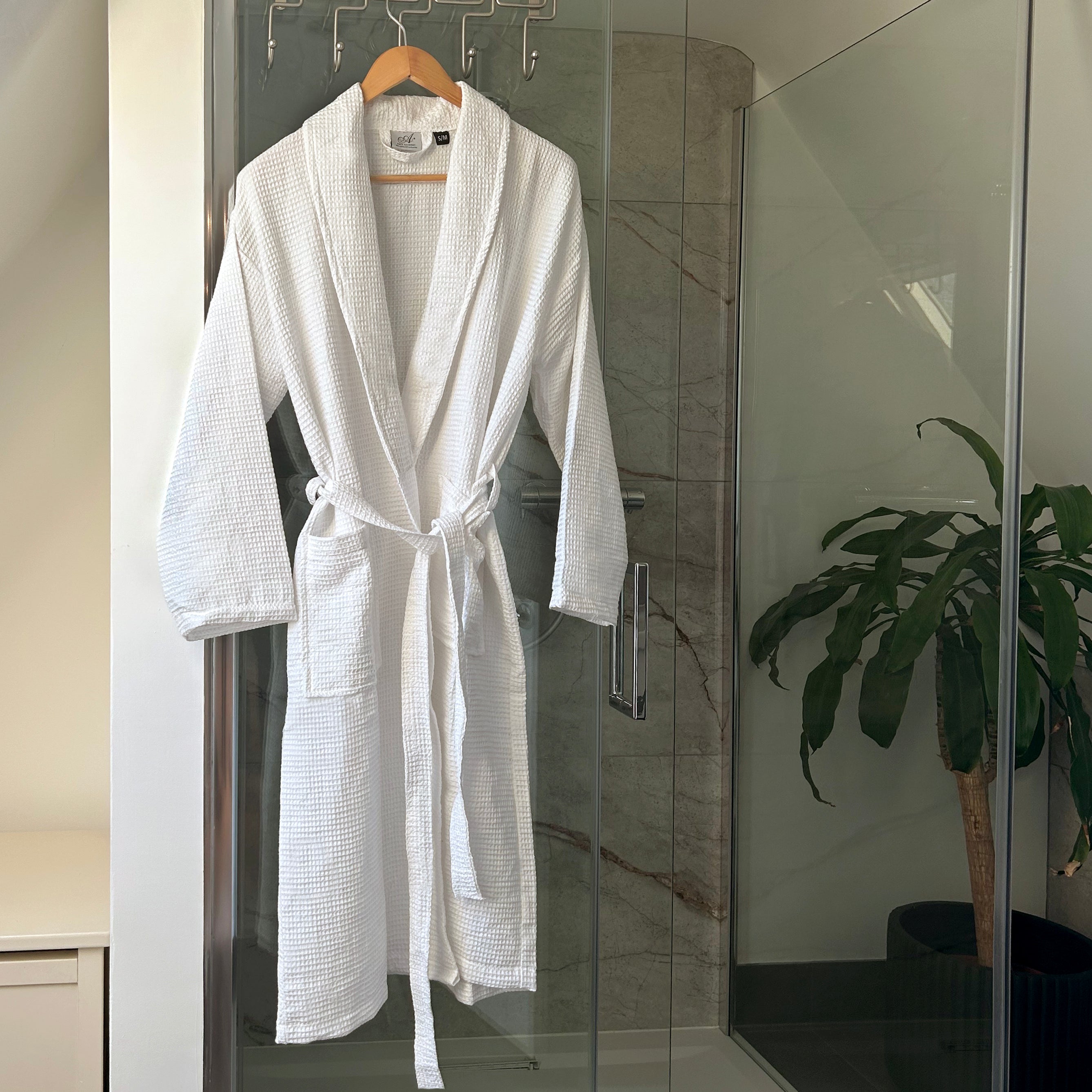 spa dressing gown, white hotel waffle bath robe