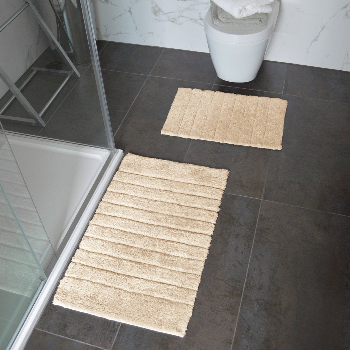 Beige Bathroom Mats 2pc Set