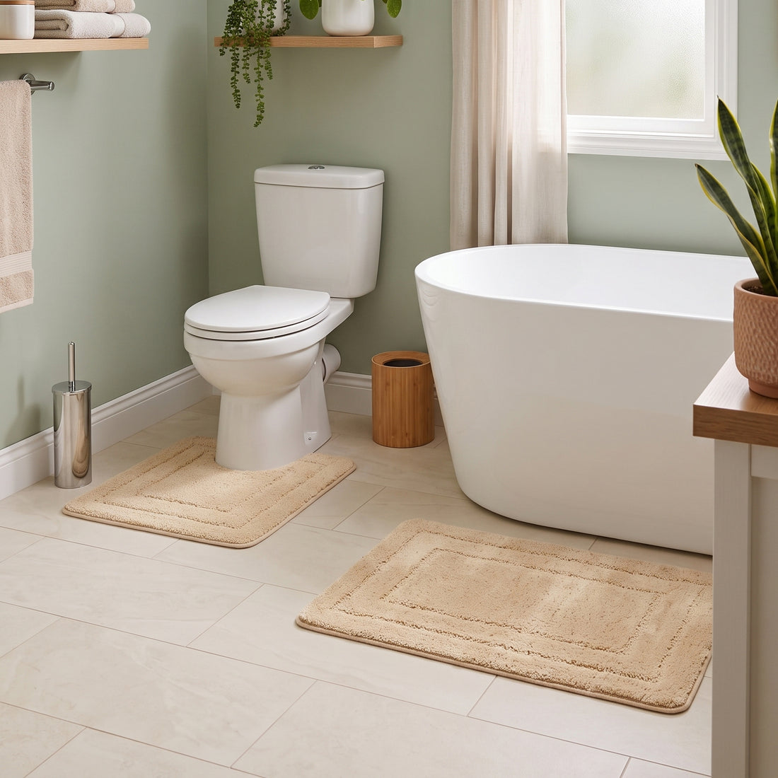 Lisa 2pc set of microfibre non slip bathroom mats - bath mat and pedestal mat size.