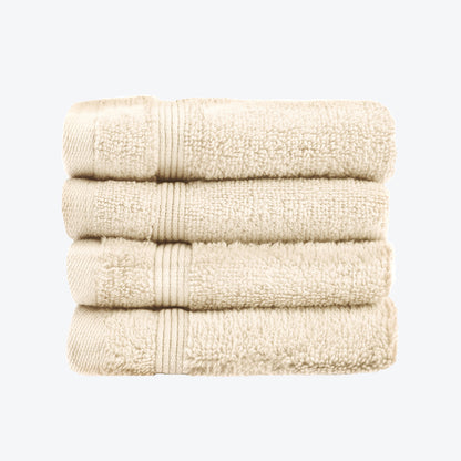 Stone Beige Egyptian Towels 4pk Face Cloths Set- Premium Zero Twist Cotton Flannels