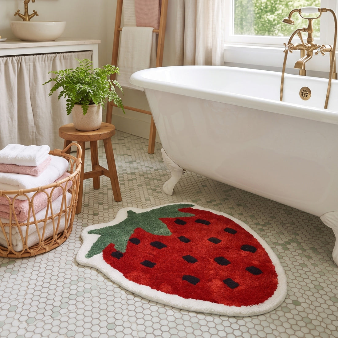 Red Strawberry Bath Mat